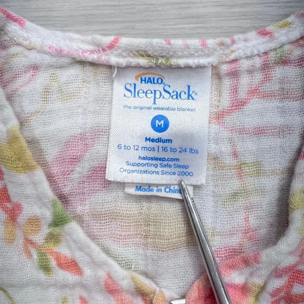 HALO SleepSack Medium 6-12M Pink Tropical Leaf Cotton Muslin Wearable Blanket